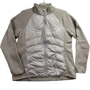 London Fog Jacket Womens Extra Large Puffer Knit Silver Down Feathers Full Zip